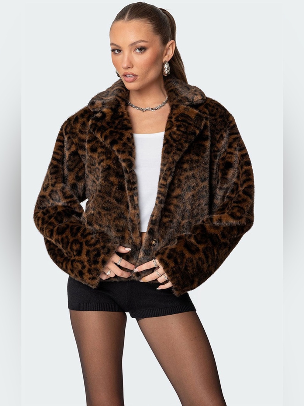 NWT Edikted Lady Leopard Faux Fur Jacket